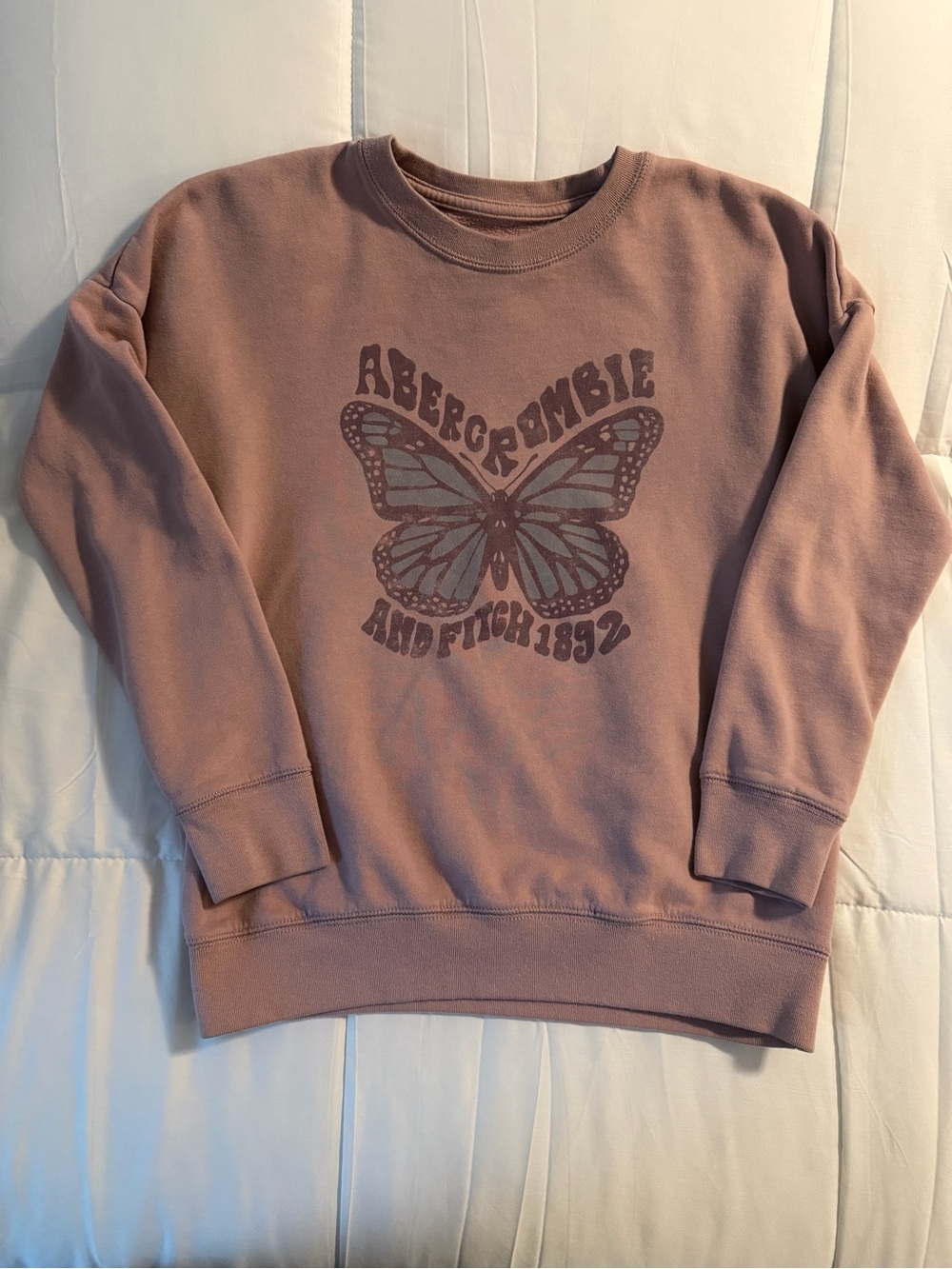 abercrombie kids mauve crewneck with butterfly graphic